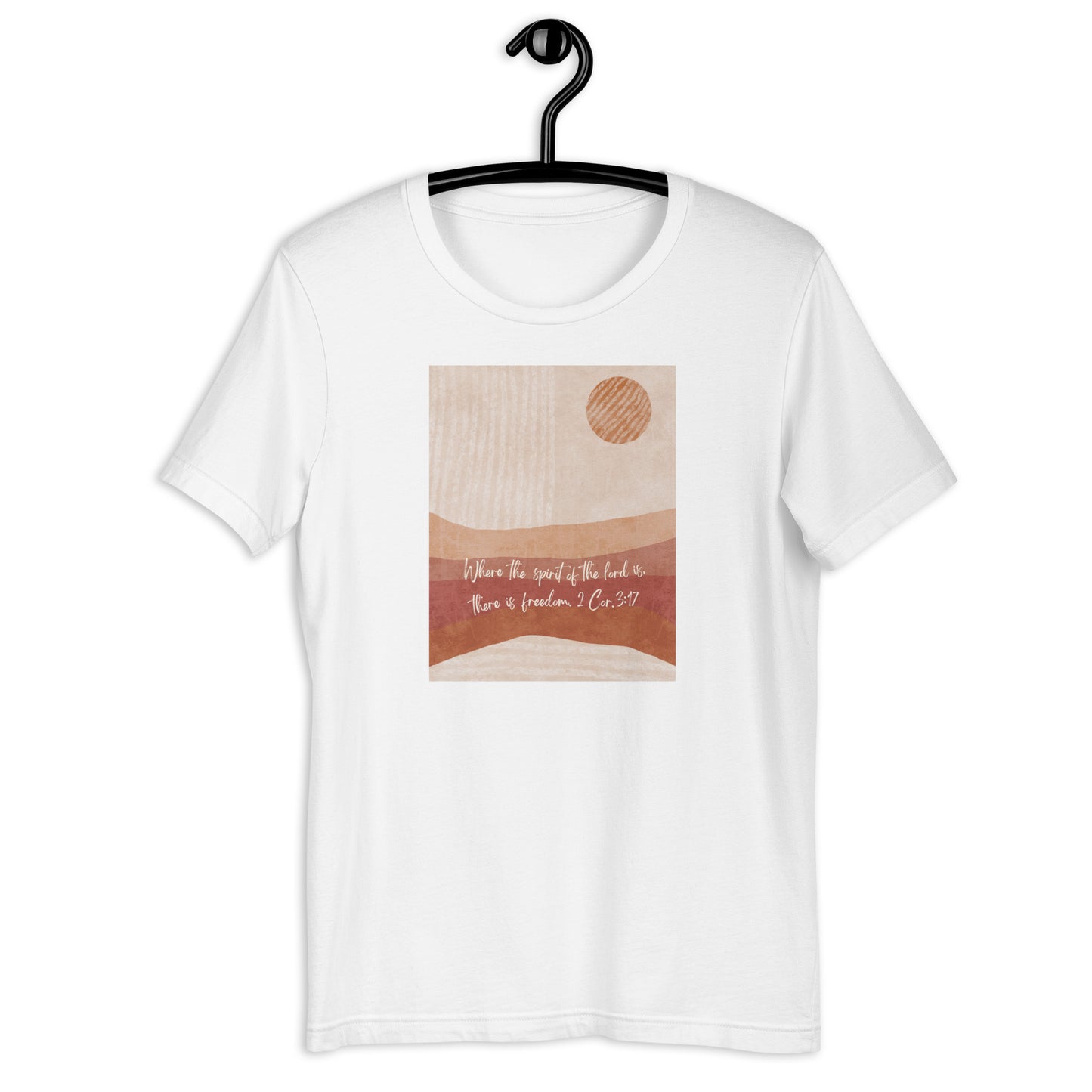 2 Cor. 3:17 Boho Earthy Sunrise Graphic T-shirt, Faith, Christian
